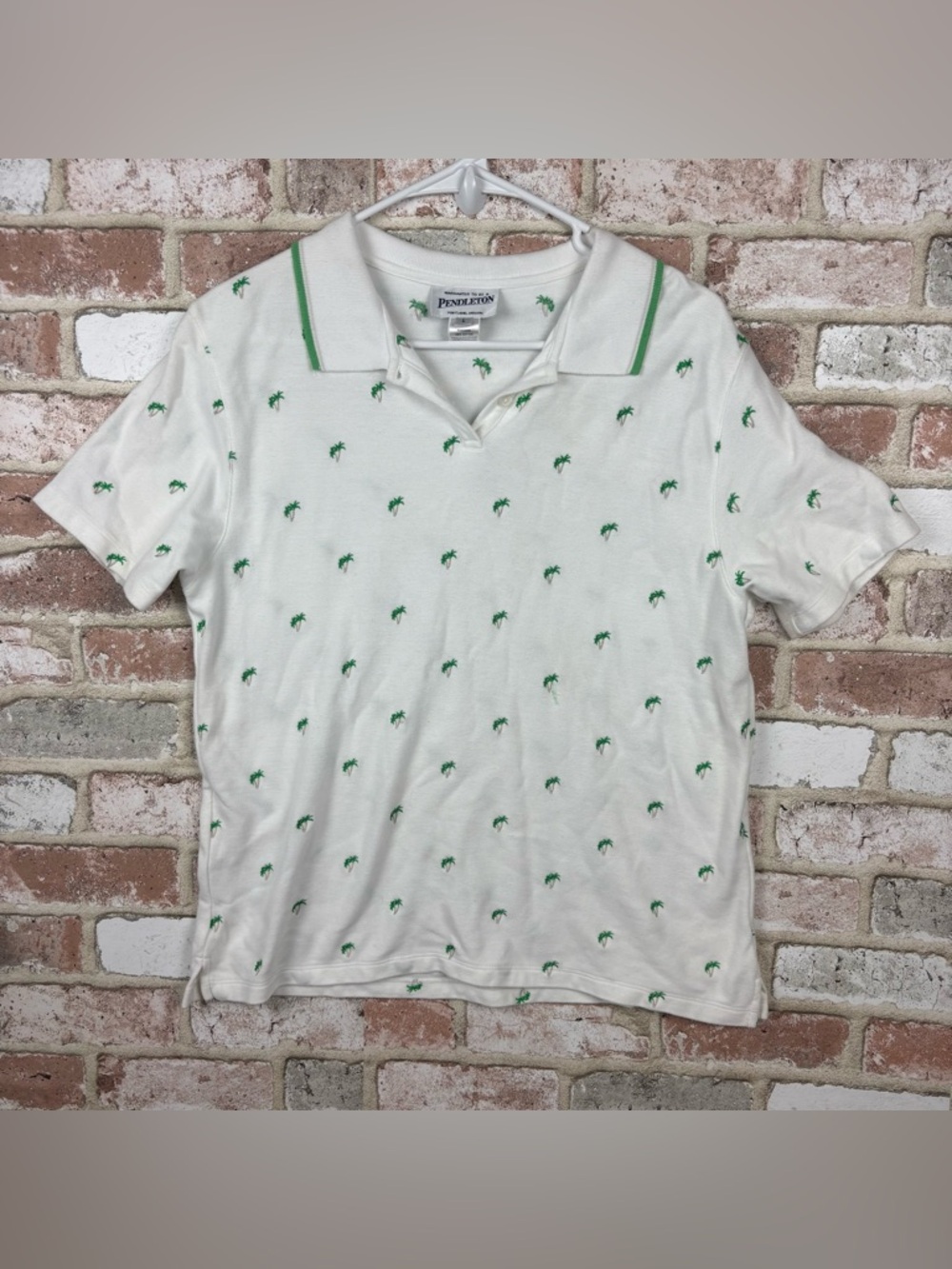 Women's Size large Pendleton Golf Polo Palm Tree Design White Shirt